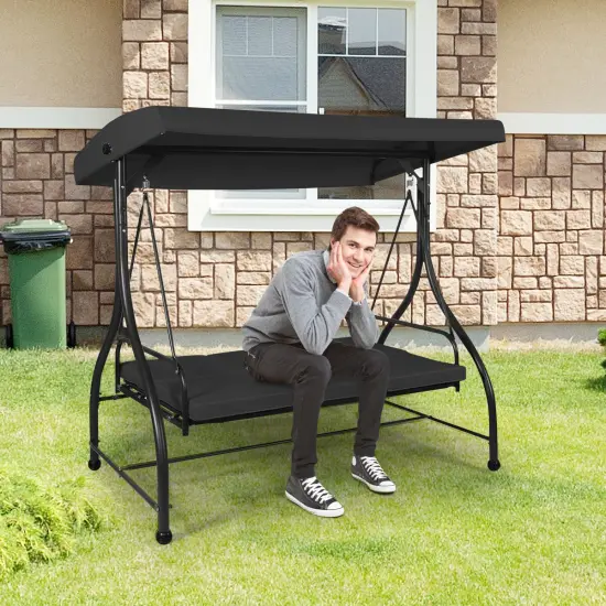 Costway Converting Outdoor Swing Canopy Hammock 3 Seats Patio Deck Furniture Black {4}