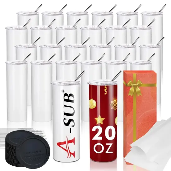 A-SUB 20oz Skinny Sublimation Tumblers - Blank Straight Stainless Steel {2}