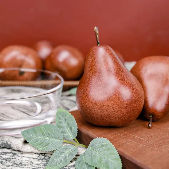 6 Pack Realistic Artificial Brown Pears - Fake Fruit Decor for Home {5}