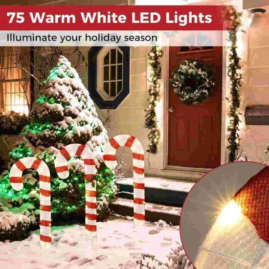 Costway 3 PCS Pre-Lit Candy Canes 31.5"H Xmas Yard Signs with 75 LED Lights Zip Ties {4}