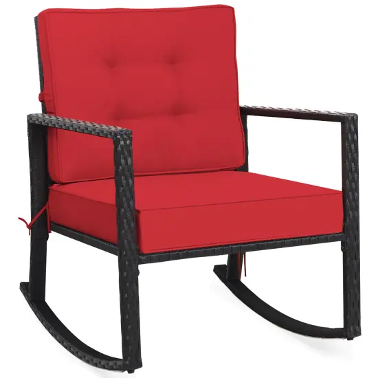Costway Patio Rattan Rocker Chair Outdoor Glider Wicker Rocking Chair Cushion Lawn Red {3}