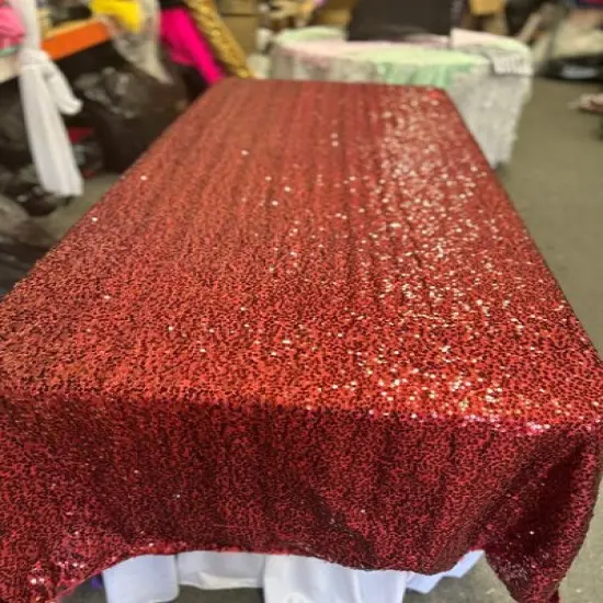 1 Yard Rectangle Sequin Taffeta Tablecloth 55 x 108 Inches Shiny Polyester Linen for Events and Weddings ivory {5}