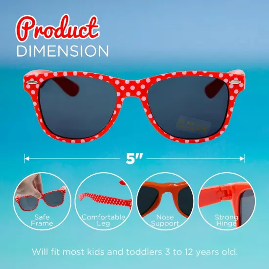4E's Novelty Kids Sunglasses Bulk 12 Pack With UV400 Protection, Polka Dot Kids Sunglasses Party Favor End of the Year Gift for Students Sunglasses Toddler Graduation Beach Pool Party Supply {4}