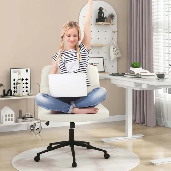 Costway Criss Cross Chair with Wheels Oversized U-shaped Seat Wheels for Home Office Beige/Brown {9}