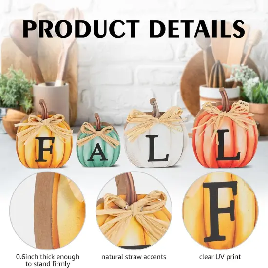 4 PCS Fall Pumpkin Wooden Signs Table Decoration {2}