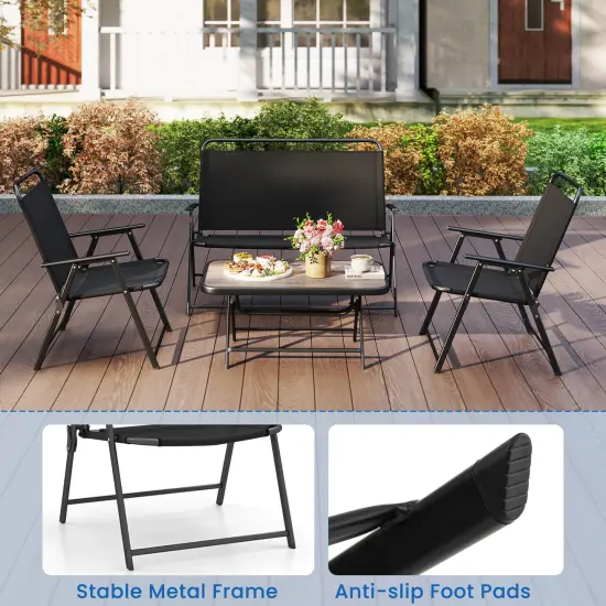 Costway 4 PCS Patio Folding Furniture Set Outdoor Conversation Set Bistro Sectional Set {5}