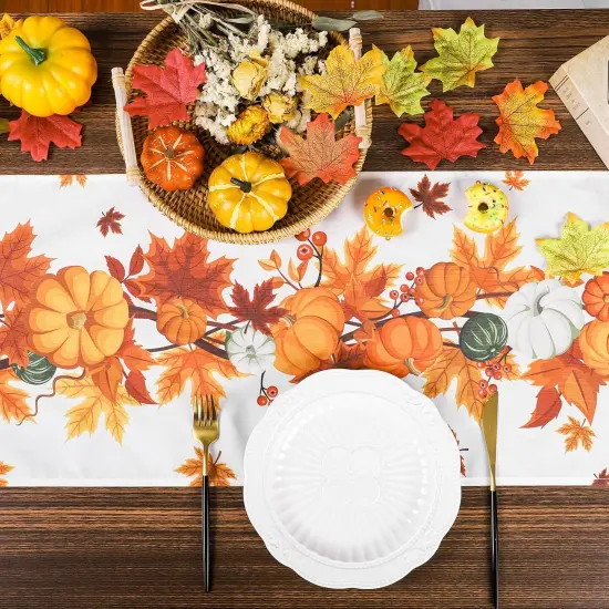 Thanksgiving Table Runner 73 x 12 Inches Fall Maple Leaves Pumpkin Table {3}
