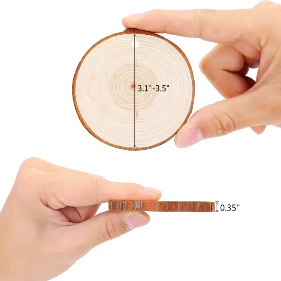 25PCS Predrilled Tree Wood Rounds &ndash; 3.1&ndash;3.5" Natural Unfinished Slices for Crafts, DIY & Holiday Ornaments {3}