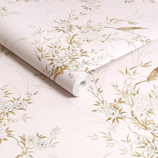 Rachel Ashwell Bird Chinoiserie Pink Gold Wallpaper {3}