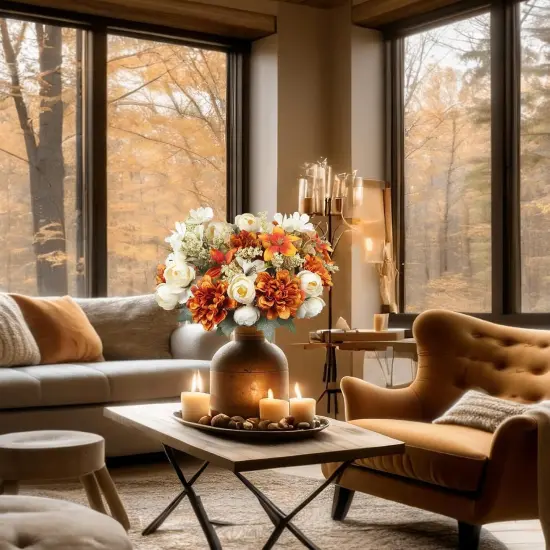 2 Pcs Artificial Fall Flowers Bouquets 2 Colors {4}