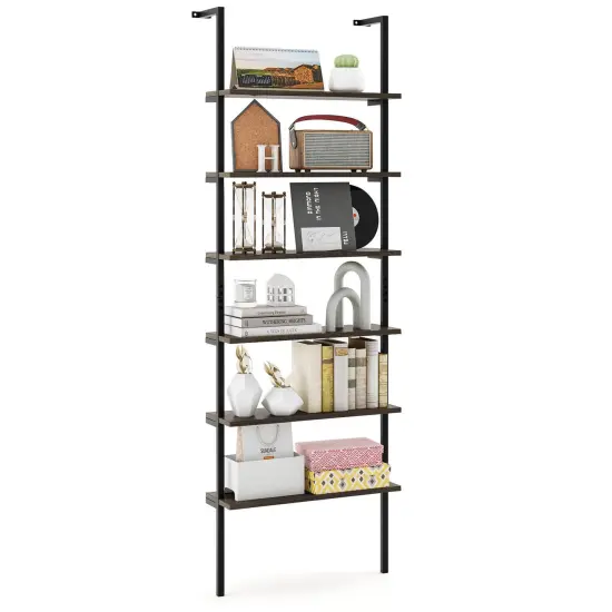 Costway 6-tier Ladder Shelf 72 Inches Industrial Wall Mounted Bookshelf Brown/Oak {8}