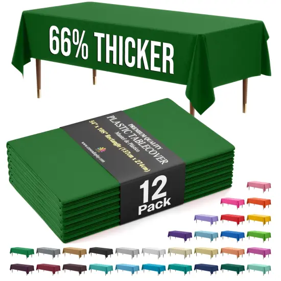 Exquisite 12-Pack Premium Plastic Tablecloth 54in. x 108in. Rectangle Plastic Table Cover Emerald {1}
