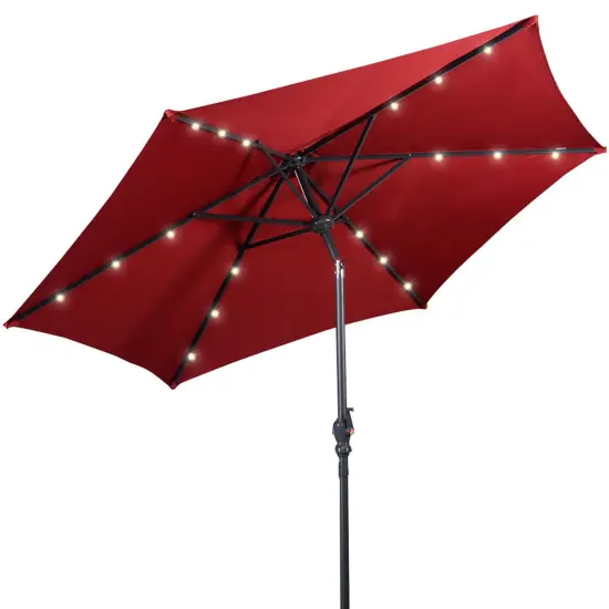 Costway 9FT Patio Solar Umbrella LEDSteel Tilt With Crank Blue/Orange/Brige/Tan/Burgundy {9}