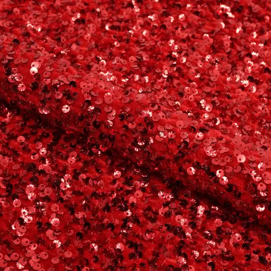 1 Yard 36" x 56" Sanibel Seashell Stretch Velvet Sequin Fabric Red {1}
