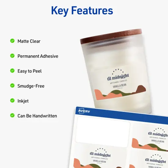 Avery Printable Shipping Labels with Sure Feed, 2" x 4" Customizable Stickers, Matte Clear, 250 Blank Mailing Labels, Great for Mailing, Shipping, and More (8663) {3}