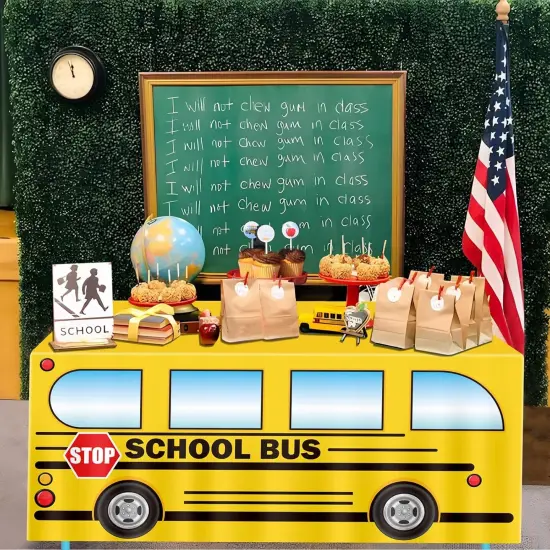 6Ft Back to School Bus Tablecloth Decorations {4}