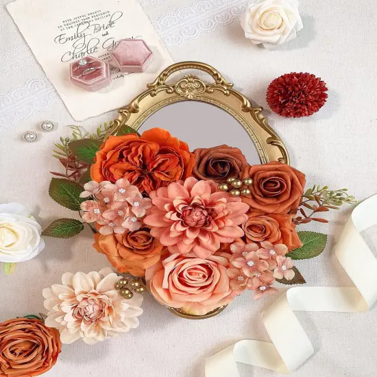 Orange Roses Artificial Flowers Fall Fake Flower Bulk {4}