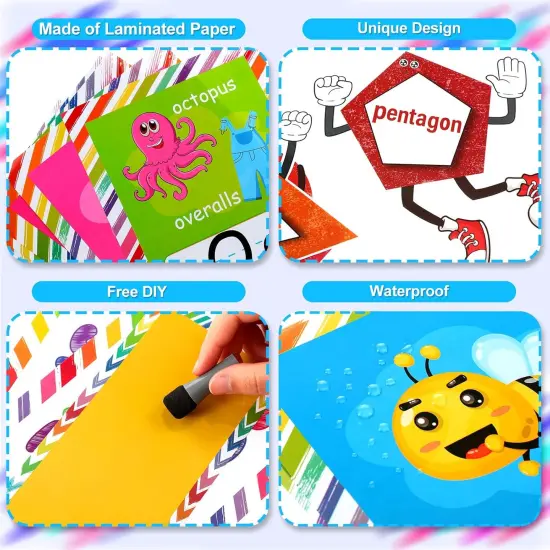 96 Pieces Colors and Shapes Bulletin Board Number Alphabet Letters Posters for Classroom Wall Decor {3}