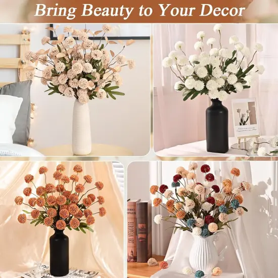 6pcs Fake Fall Flowers Silk Pompon Mums {3}