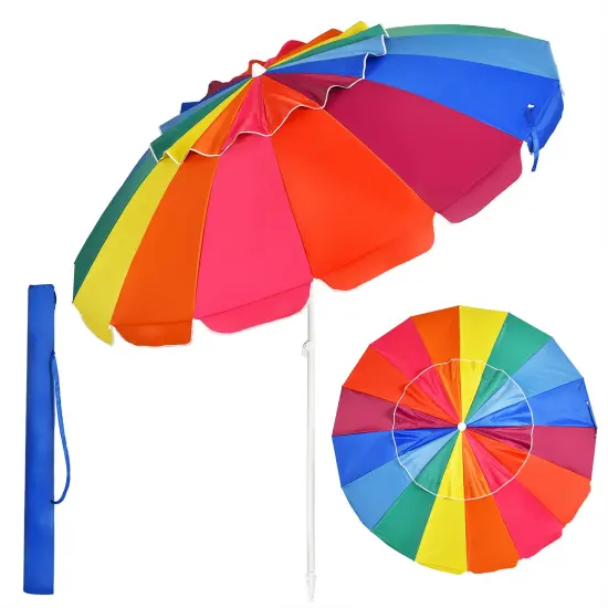 Costway 8 FT Beach Umbrella Outdoor Tilt Sunshade Sand Anchor W/Carry Bag {8}