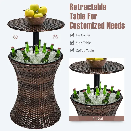 Costway Patio Rattan Cooler Bar Table Cocktail Coffee Table Height Adjustable {5}