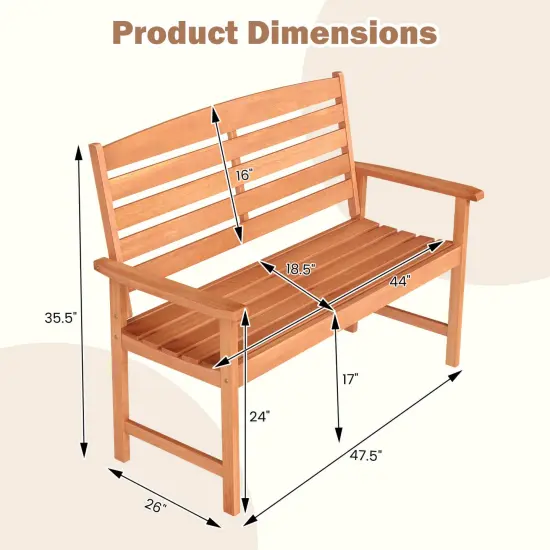 Costway Wooden Garden Bench 2-Person Patio Loveseat with Slatted Backrest Natural {3}