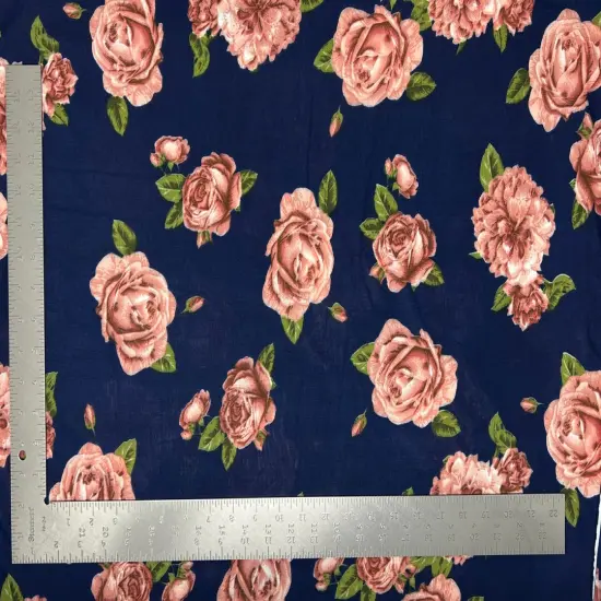 1 Yard ITY Knit Floral Print Fabric for Apparel and Dresses 58/60 Inches Wide Navy {1}
