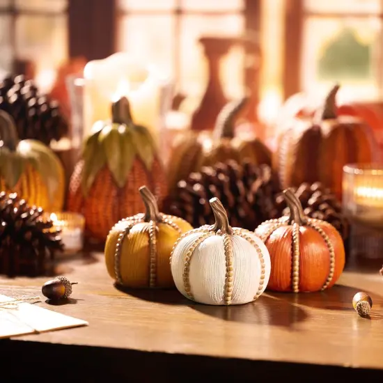 Set of 3 Resin Fall Pumpkin Decor {5}