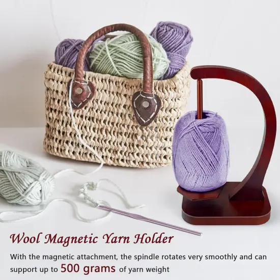 Yarn Holder for Crocheting & Knitting – Wooden Spinner with Magnetic Base & Anti-Slip Pads {2}