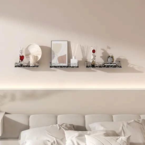 Moon Phase Wall Shelves Black Silver {4}