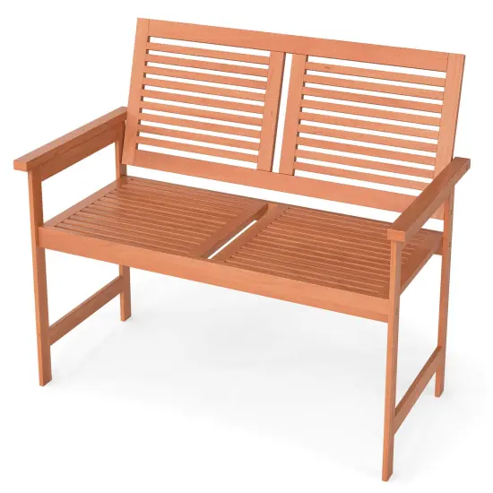 Costway 2-Person Patio Bench with Slatted Backrest and Seat Garden Loveseat Chair Furniture {2}