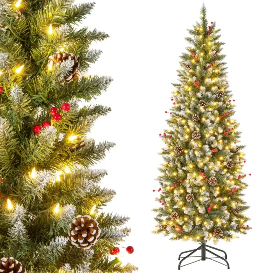 Costway 6 FT Pre-Lit Artificial Christmas Tree with 618 Snowy Branch Tips 280 LED Lights {1}