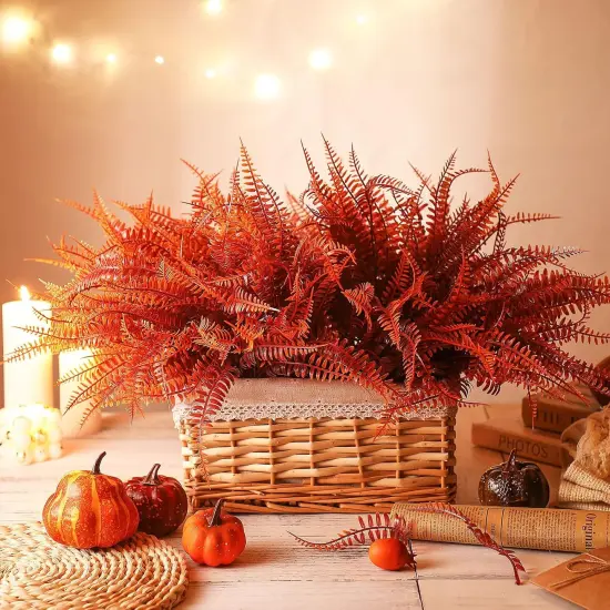 24 Orange Artificial Fall Plants Fake Boston Fern {3}