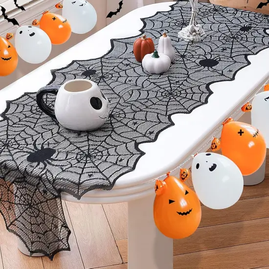 Halloween Table Runner - Black Lace Spider Web Table Runners - 18 X 72 Inch {5}