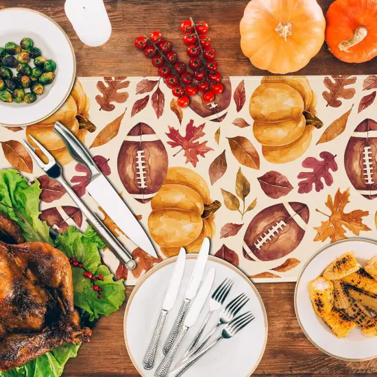AnyDesign Fall Table Runner Pumpkin Football Maple Leaves, 13 x 72 Inch {4}
