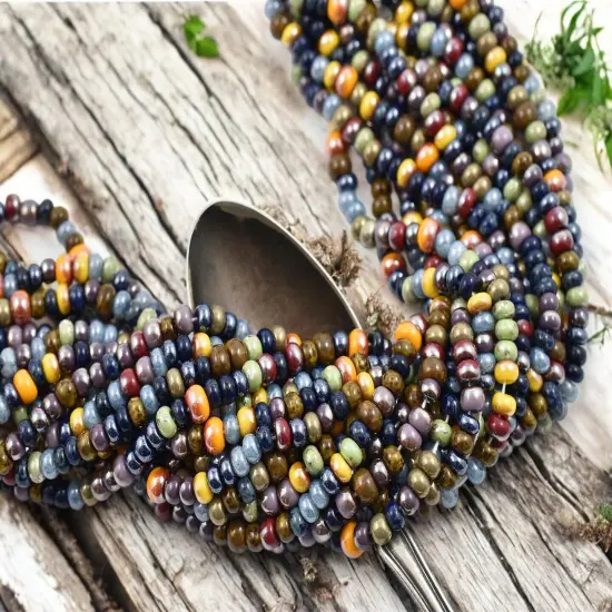 5/0 Aged Neo Guardian Striped Picasso Mix Seed Beads (21" Strand) {3}