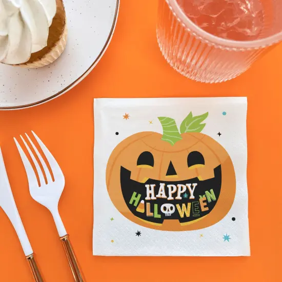 Big Dot of Happiness Jack-O'-Lantern Happy Halloween Party Napkins, Kids Halloween Party Decor, White 3-Ply Paper Beverage Napkins - 24 Count {4}