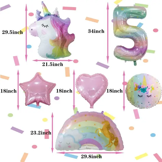 Unicorn Balloons Unicorn Birthday Party Decorations for Girls with Heart Star Rainbow Balloons Wedding Baby Shower Unicorn Party Supplies (Number 5) {2}