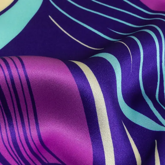 1 Yard Italian Sky Blue Frozen Dew and Iris Orchid Art Nouveau Silk Charmeuse 53 Inches Wide {2}