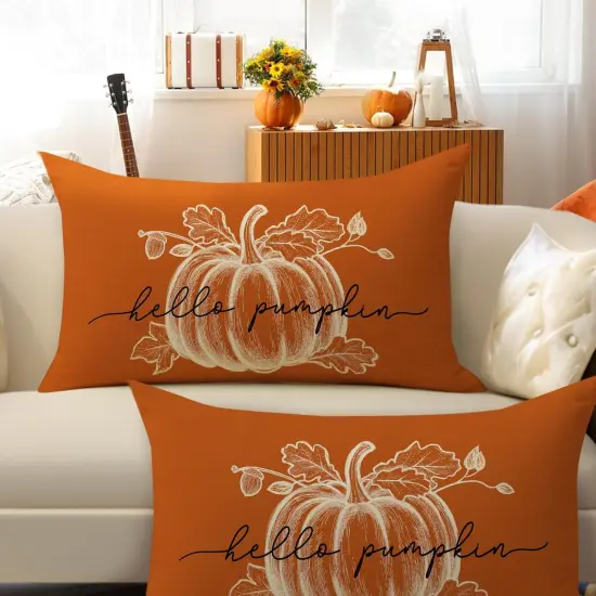 Pillow Covers 12 x 20 Set of 2, Rectangular Orange Autumn Outdoor Home Decor, {3}