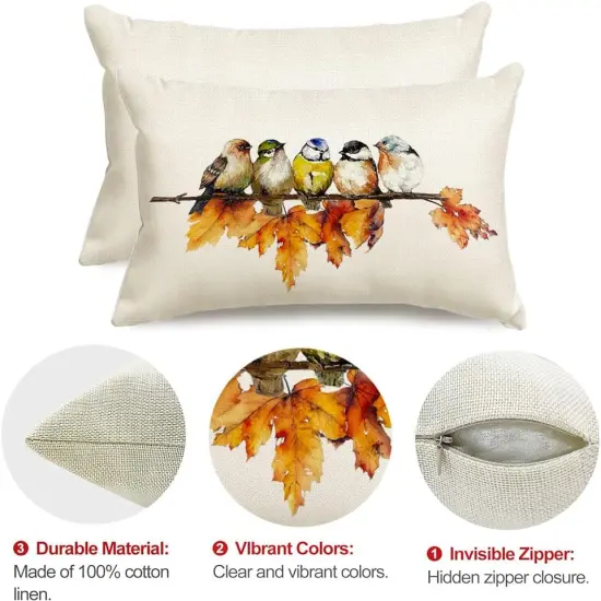 Thanksgiving Decor Maple Leaf Decorative Lumbar Throw Pillow Cases Farmhouse {6}