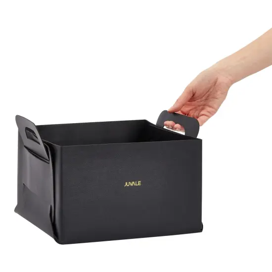 2 Pack Faux Leather Foldable Storage Bins with Handles, Collapsible Baskets for Home Organization (Black, 10 x 6.5 In) {4}