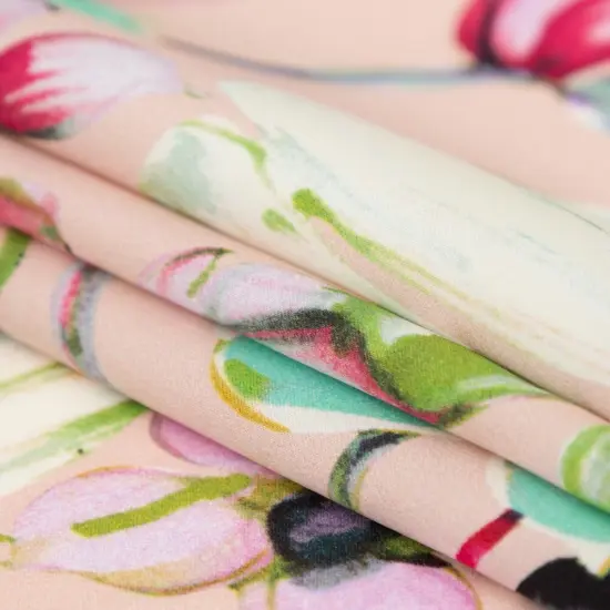 1 Yard Luxury Italian Pink Silk Charmeuse with Central Floral Print, 55 Inches Wide {3}