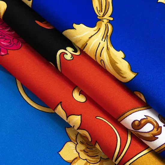 1 Yard Exclusive Italian Silk Charmeuse Ornate Cobalt Golden Oak Hot Coral Print , 53 Inches Wide {3}