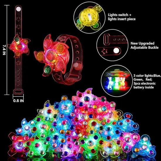 24pack LED Light Up Fidget Spinner Bracelets, Glow in The Dark Party Favors for Kids 4-8 8-12, Treasure Box Toys for Classroom, Birthday Gifts, Goodie Bags Easter Basket Stuffers {4}