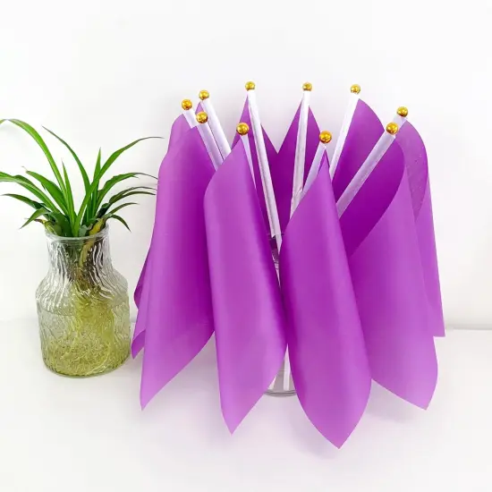 25 Pack Solid Purple Flag Small Mini Plain Purple DIY Flags On Stick,Party Decorations for Parades,Grand Opening,Kids Birthday,Party Events Celebration, 8.2 x 5.5 inchs,11.8 inchs {3}