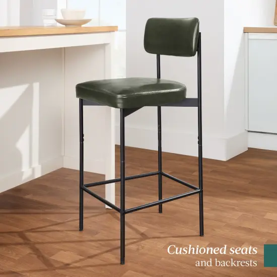 Best Choice Products Set of 3 Faux Leather Counter Stools for Kitchen Island and Dining w/ Metal Frame Moss Green {6}