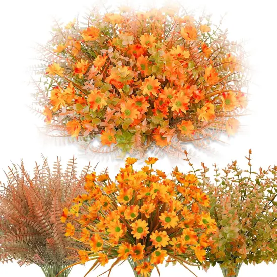 24 Pcs Artificial Fall Flowers - Light Orange {1}