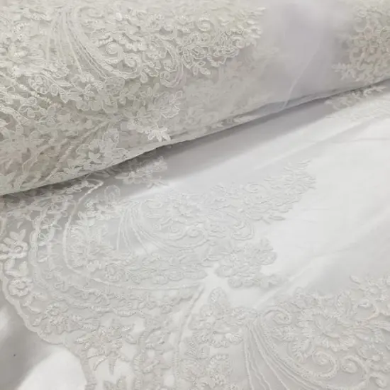 1 Yard Off White French Floral Mesh Lace Fabric for Wedding Dresses and Decor 50/54 Inch Width {2}