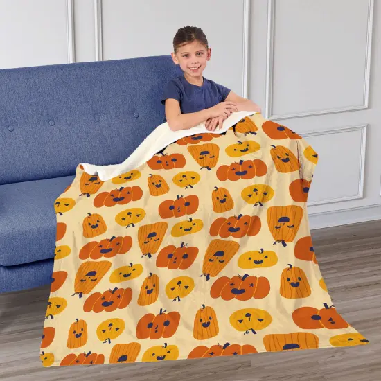 Halloween Silk Touch Sherpa Throw Blanket Funky Pumpkins {2}